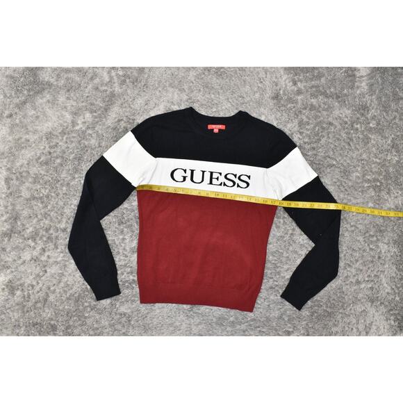 GUESS Red Crew Neck Pullover Sweater Cotton Blend XL Women Long Sleeve - Picture 2 of 7